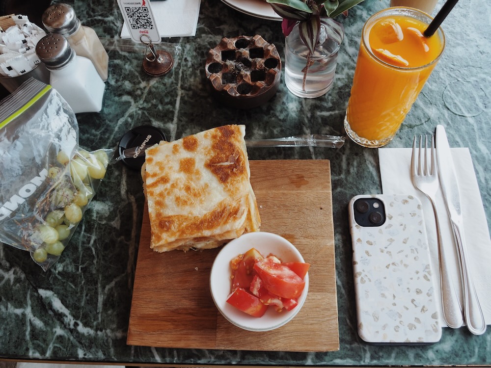 Having breakfast at House of Cafe in Ortakoy, Istanbul.